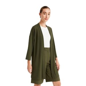 Vintage CDN Designer Olive Green Duster Cardigan | Minimalist Open Front